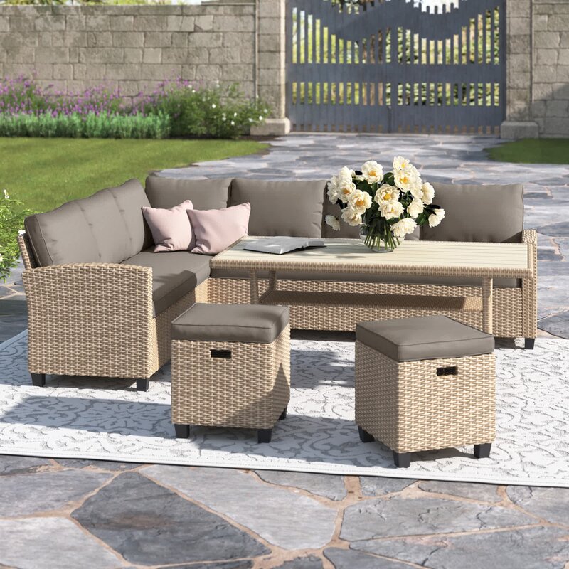 Alisa 8 Person Outdoor Seating Group with Cushions BeigeBrown