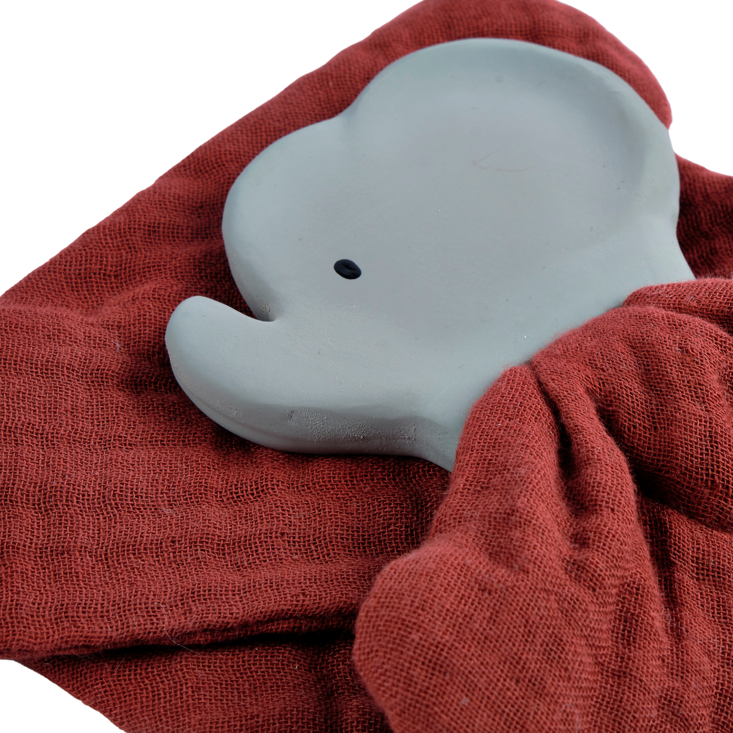 Elephant Barn Red Organic Muslin Comforter with Organic Natural Rubber Teether