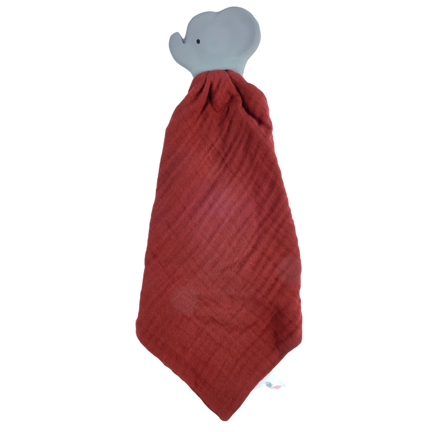 Elephant Barn Red Organic Muslin Comforter with Organic Natural Rubber Teether