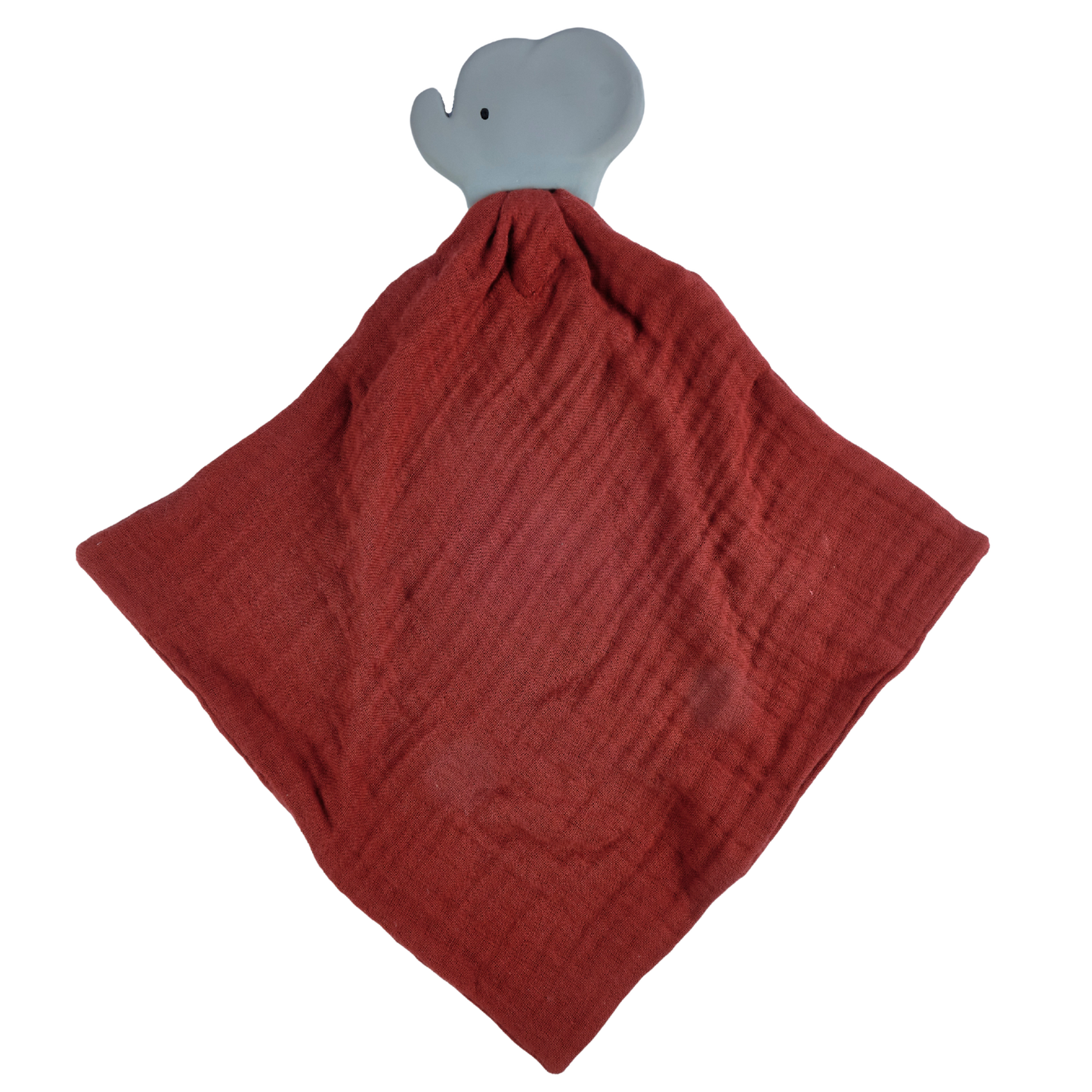 Elephant Barn Red Organic Muslin Comforter with Organic Natural Rubber Teether