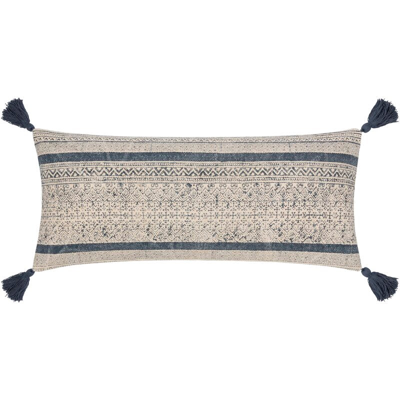 Zetta Tassels Cotton Throw Pillow PolyesterPolyfill BeigeDenim