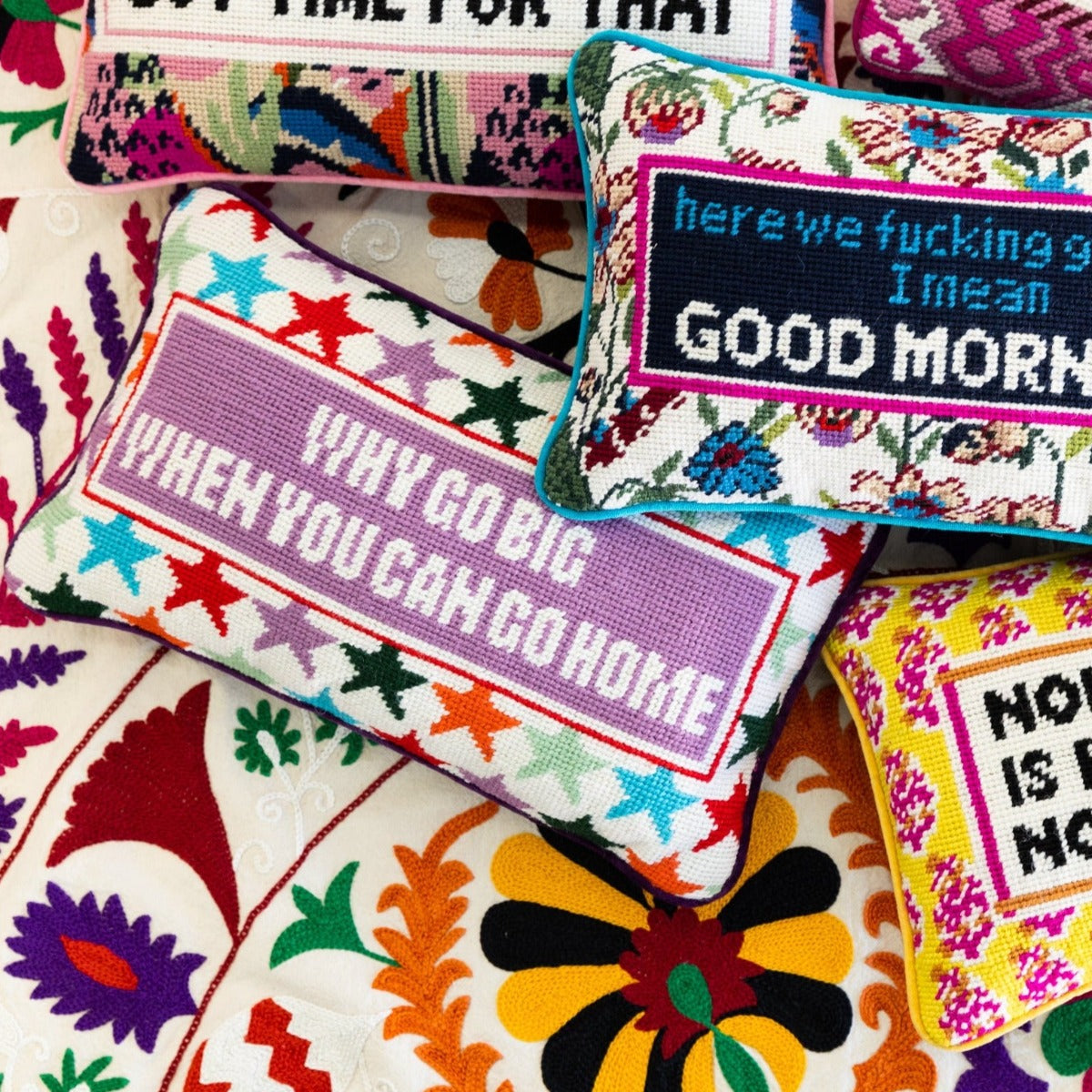 Why Go Big Needlepoint Pillow