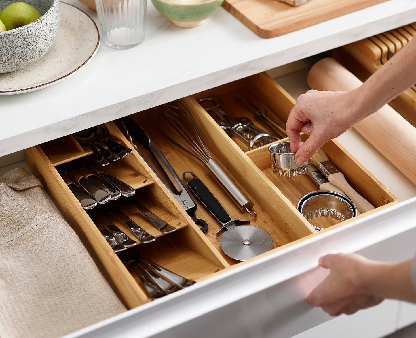 DrawerStore™ Bamboo Cutlery, Utensil & Gadget Organizer