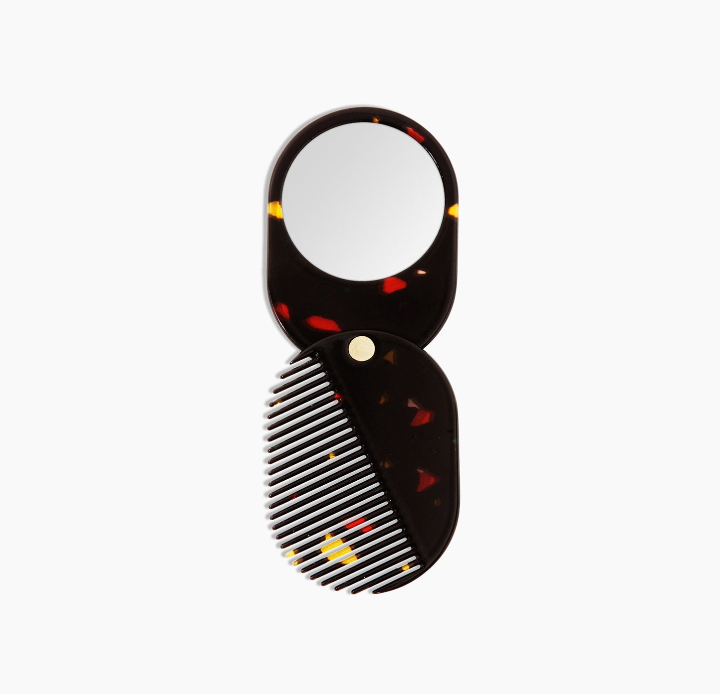 2 in 1 Pocket Comb Mirror in Black Amber