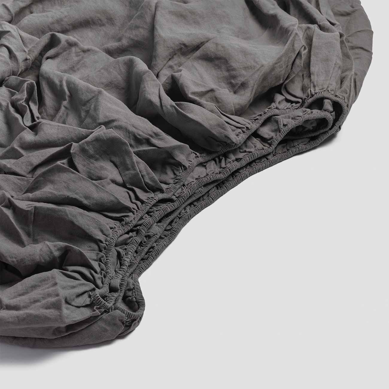 Charcoal Gray Linen Fitted Sheet